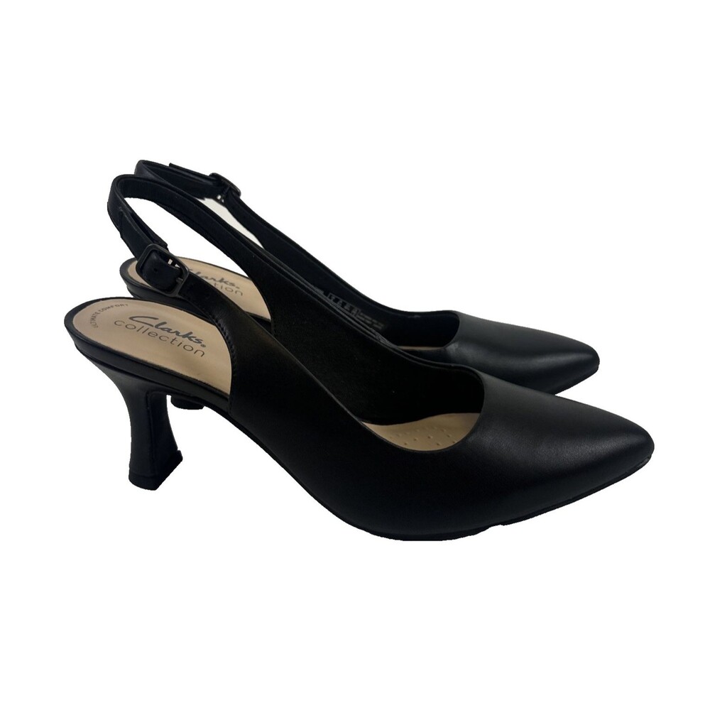 Clarks Kataleyna Step Pump Heels Slingback Buckle Black Leather Pointed Toe 8.5 - Picture 2 of 13